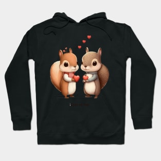 Squirrel Couple Holding a Heart Acorn Hoodie